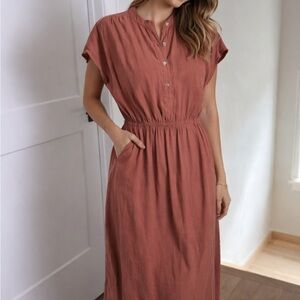 Dodge & Burn Terracotta Button-Up Dress. Medium
